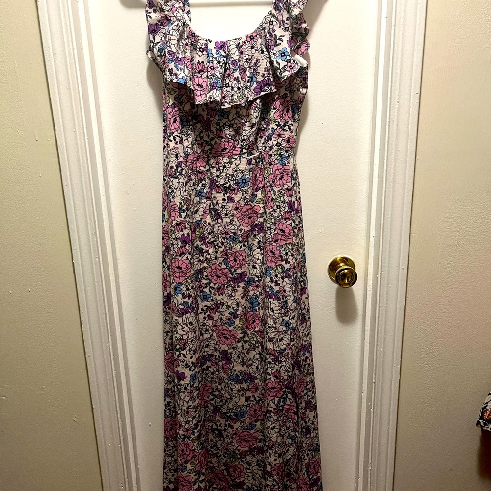 BCBGeneration floral maxi dress with ruffle neck